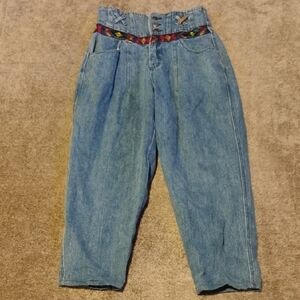 80s High Waist Paper Bag Triple Button Fly Mom Jeans Southwest Aztec Altered